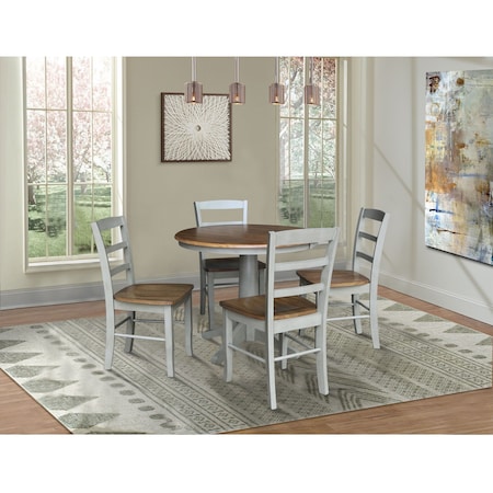 International Concepts 36 in. Round Top Pedestal Dining Table with 4 Madrid LadderBack Chairs - 5 Piece Dining Set K41-36RT-27B-C2-4
